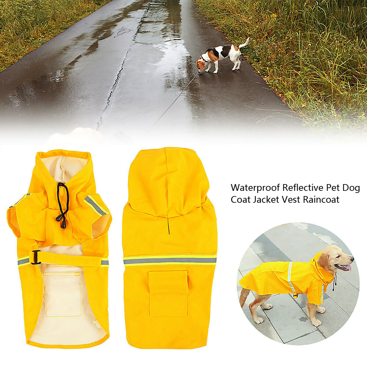 Waterproof Dog Rain Jacket with Safety Reflective Stripe