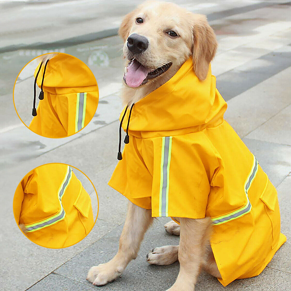 Waterproof Dog Rain Jacket with Safety Reflective Stripe